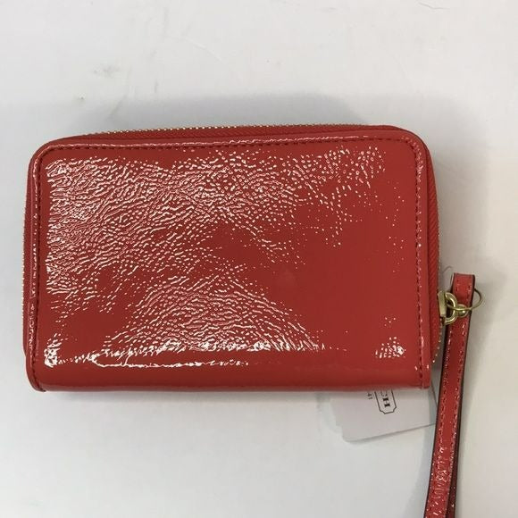 COACH Orange Zip Around Patent Leather Wristlet Wallet