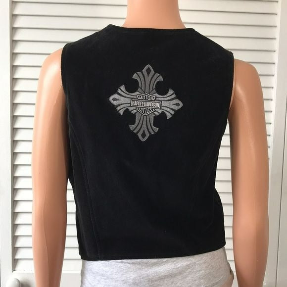HARLEY DAVIDSON Vintage Black Flame Embroidered Velvet Vest Size S