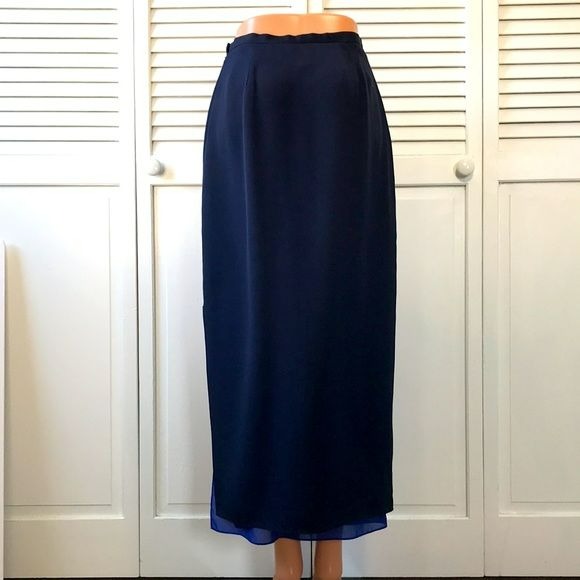 JOSEPHINE CHAUS Collection Navy Blue Silk Maxi Skirt Size 4