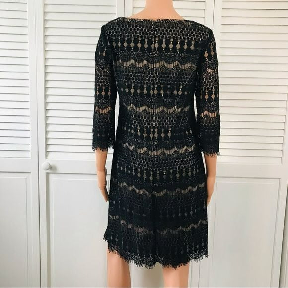 JESSICA HOWARD Black Beige Lace Dress Size 8