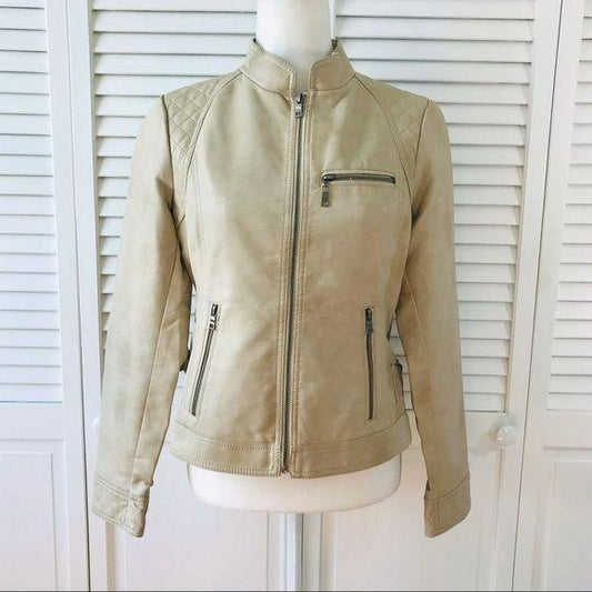 GIACCCA Tan Faux Leather Distressed Jacket