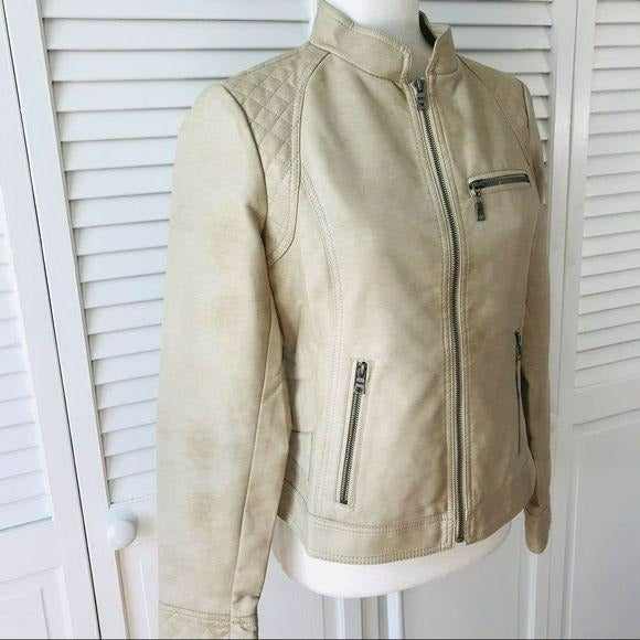 GIACCCA Tan Faux Leather Distressed Jacket Size S