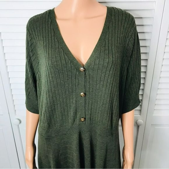 TORRID Olive Green Ribbed Sweater Knit Skater Dress Size 28