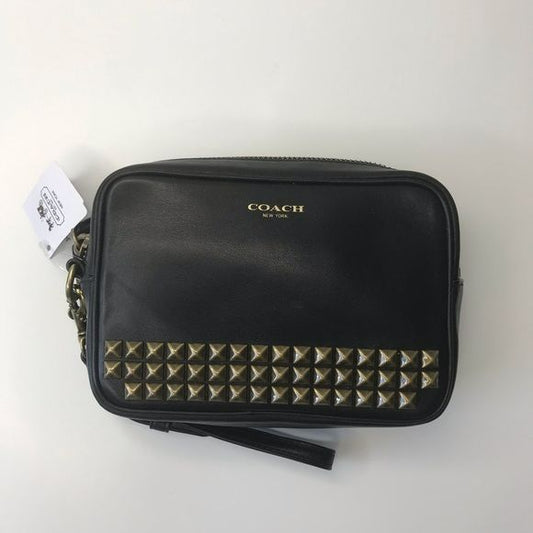 COACH Black Legacy Archival Studded Flight Leather Wristlet (new with tags)