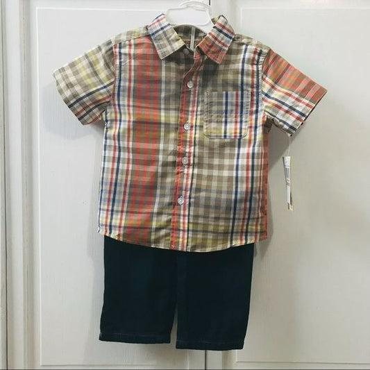 KIDS HEADQUARTERS Plaid Button Down Shirt And Jeans Matching Set Size 2T (new with tags)