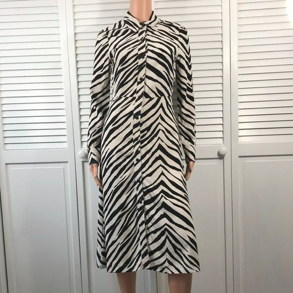 TOPSHOP Black White Zebra Print Long Sleeve Shirt Dress Size 2