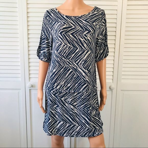 TART Navy Blue White Short Sleeve Dress Size L