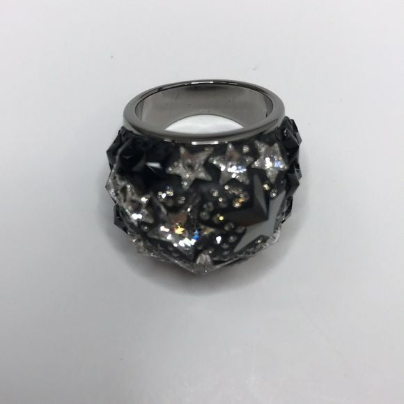 SWAROVSKI Silver Black Fizz Ring Size 8 (new in box)