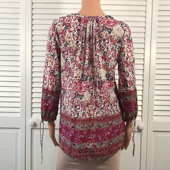 LUCKY BRAND Multicolor Floral Boho Pullover High Low Tunic