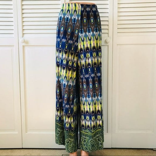 LIVE AND LET LIVE Stretchy Peacock Pattern Palazzo Pants Size M