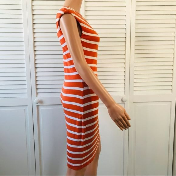 CALVIN KLEIN Orange White Striped Sleeveless Dress