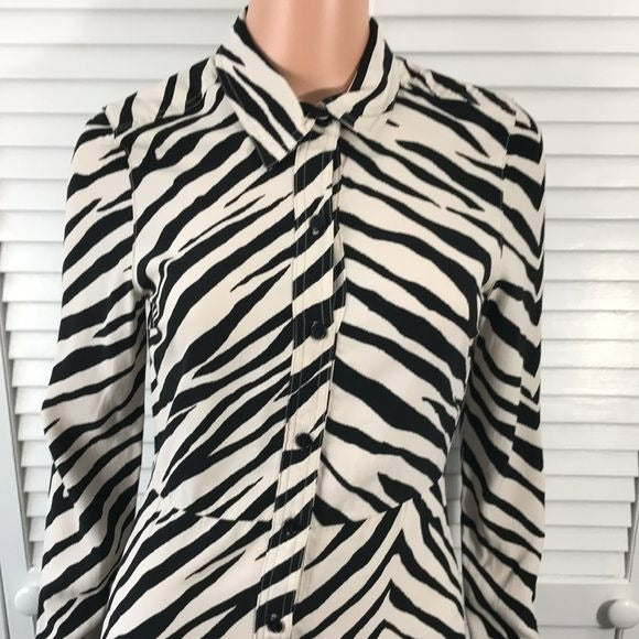 TOPSHOP Black White Zebra Print Long Sleeve Shirt Dress Size 2