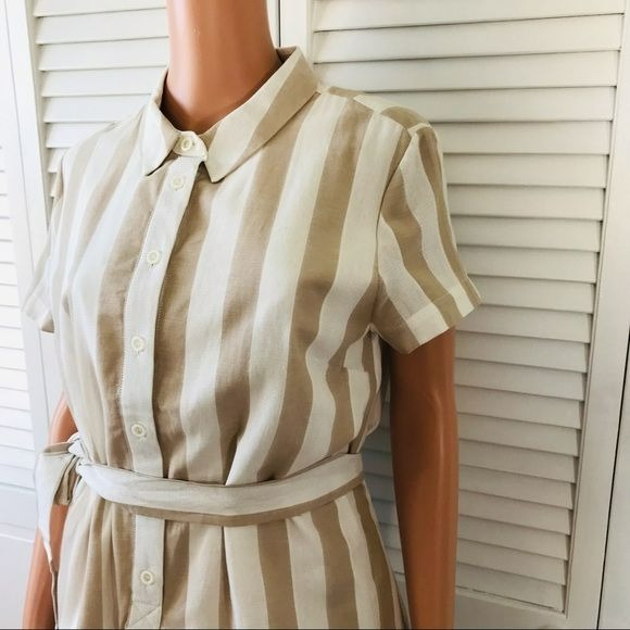 A LOVES A Tan Ivory Striped Shirt Dress Size L *NWT*