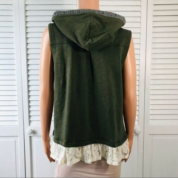 XHILARATION Green Hooded Button Up Vest Size XXL