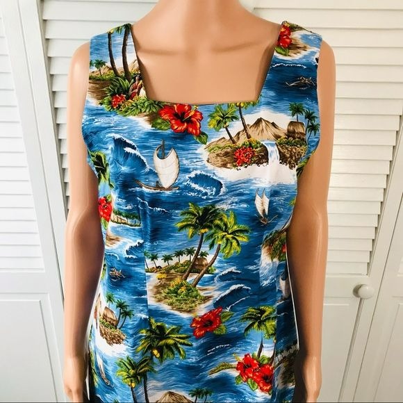 SHANNON MARIE Blue Vintage Hawaiian Sleeveless Dress Size XL