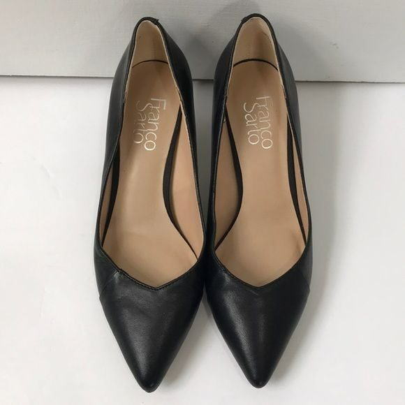 FRANCO SARTO Black Pointed Kitten Heels Size 6.5M