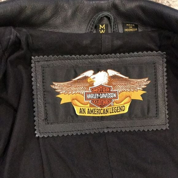 HARLEY DAVIDSON Black Leather Motorcycle Jacket Size M