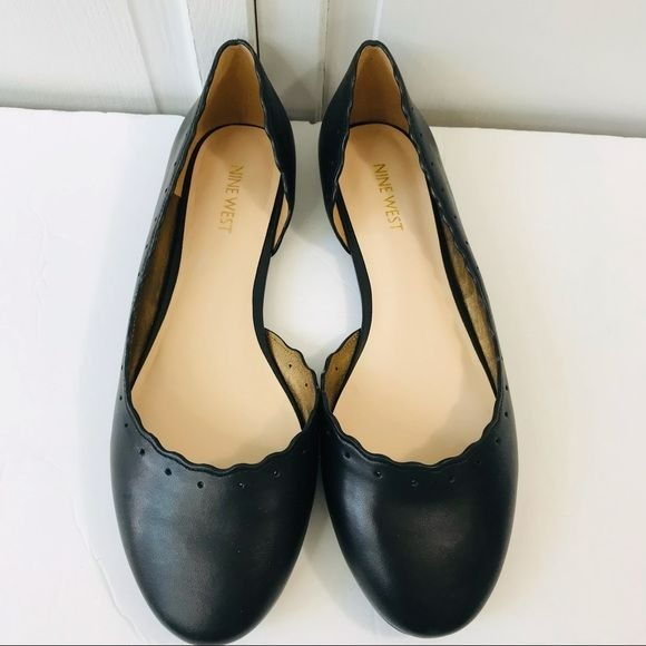 NINE WEST Black Mai Scalloped D'Orsay Ballet Flats Size 9M