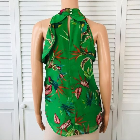 *NEW* NEW YORK & COMPANY Green Floral Halter Top Sleeveless Blouse