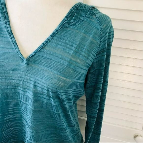 COLUMBIA Teal V-Neck Semi Sheer Lightweight Hoodie Size M