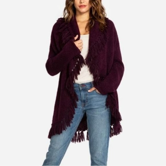 JOHNNY WAS Purple Baby Alpaca Fringe Cardigan Sweater Size M