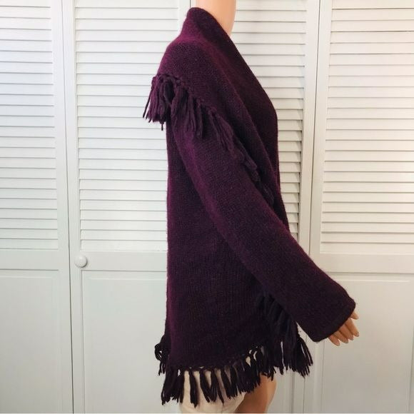 JOHNNY WAS Purple Baby Alpaca Fringe Cardigan Sweater Size M