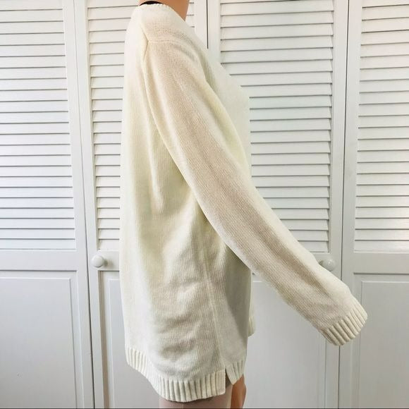 KAREN SCOTT Cream V-Neck Semi Sheer Sweater Size L