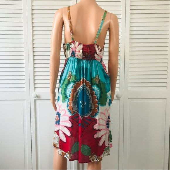 BHAGA BOHO Multicolor Beaded Floral Spaghetti Strap Sundress Size M/L (new with tags)