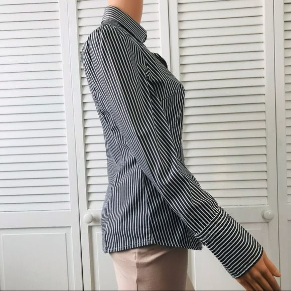 EXPRESS DESIGN STUDIO Gray White Striped Button Down Shirt Size S