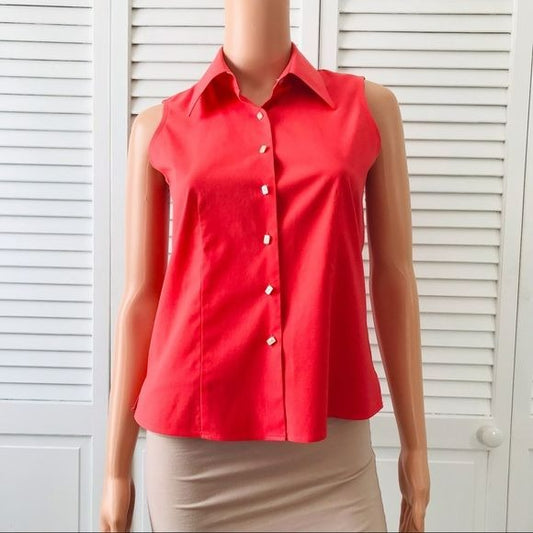 Talbots Petites Coral Sleeveless Collared Button Down Shirt Size 2