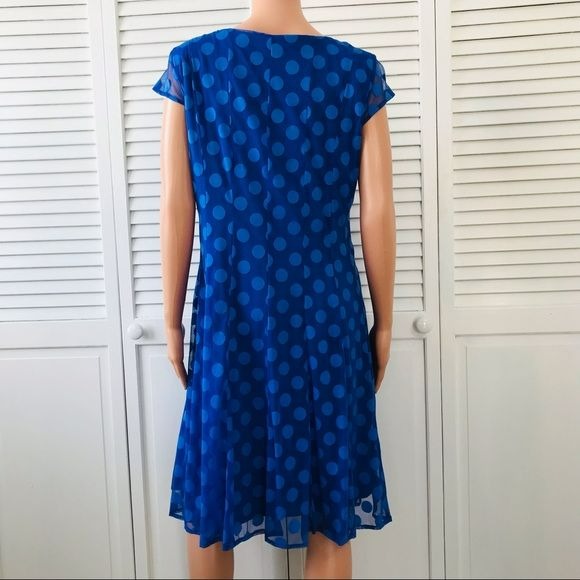 MADISON LEIGH Blue Polka Dot Cap Sleeve Dress Size 12