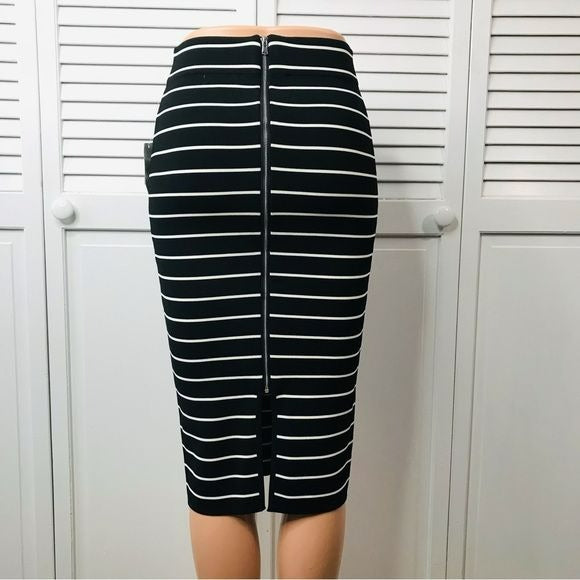 GOOD AMERICAN Black White Striped Bandage Style Pencil Skirt Size Small