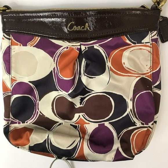 COACH Purple Orange Soho Scarf Logo Design Patent Leather Handbag