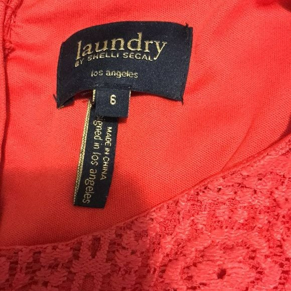 LAUNDRY Orange Lace Short Sleeve Dress Size 6