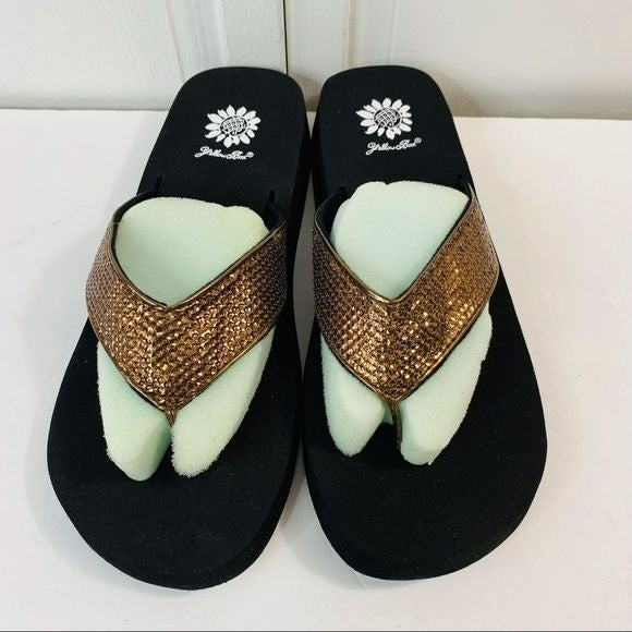 YELLOWBOX Bronze Sequin Susan Sandals Size 9