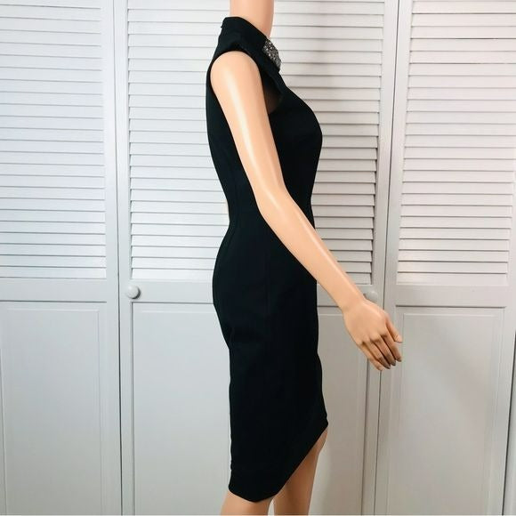 DAVID MEISTER Rhinestone Choker Black Sheath Dress Size 4