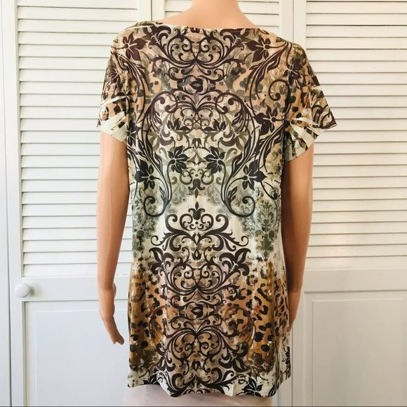 APT. 9 Brown Floral V-Neck Short Sleeve Blouse Size 1X (new with tags)