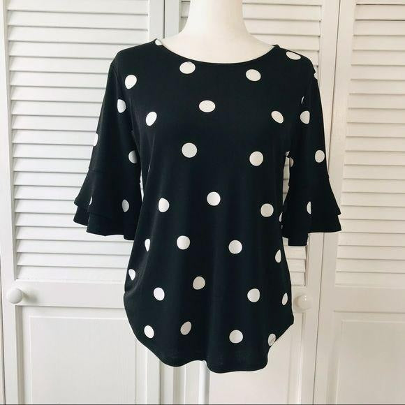 ADRIANNA PAPELL Black Bell Sleeve Top Size S