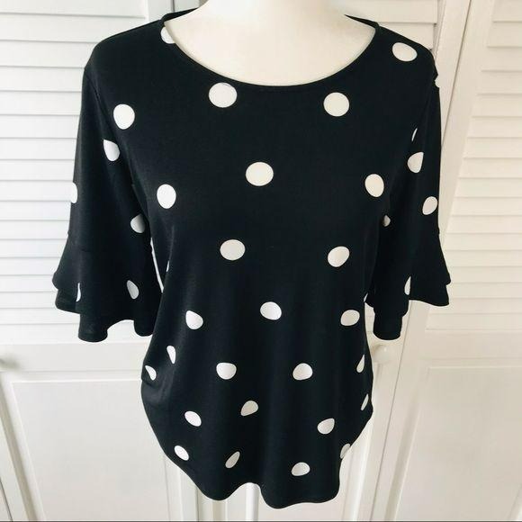 ADRIANNA PAPELL Black Bell Sleeve Top Size S