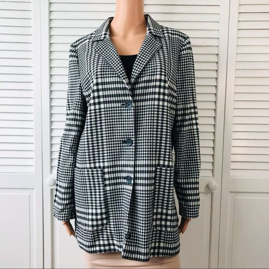 TREASURE & BOND Black White Plaid V-Neck Cotton Jacket Size M