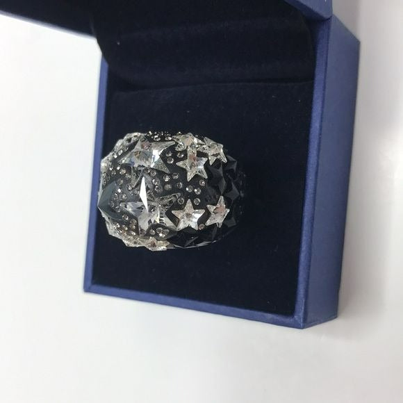 SWAROVSKI Silver Black Fizz Ring Size 8 (new in box)