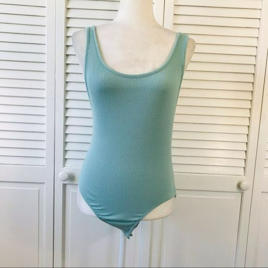OUT FROM UNDER Turquoise Spaghetti Strap Ribbed Bodysuit