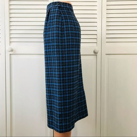 PENDLETON Blue Black Plaid Wool Pencil Skirt Size 8