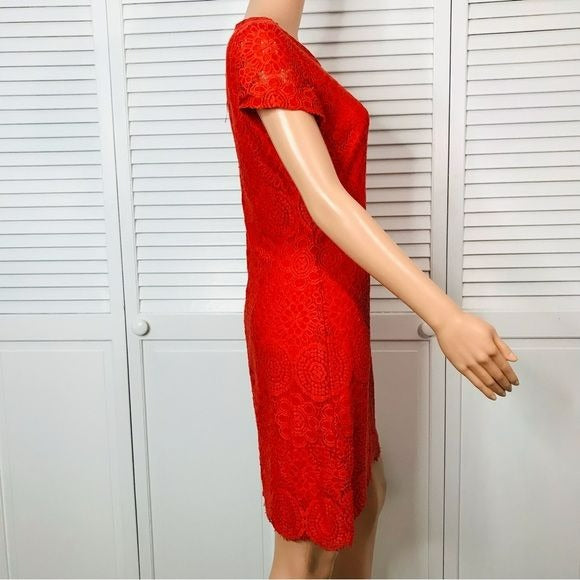 LAUNDRY Orange Lace Short Sleeve Dress Size 6
