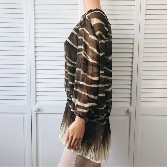 CHICO’S Brown Striped Sheer 3/4 Sleeve Blouse Size XL