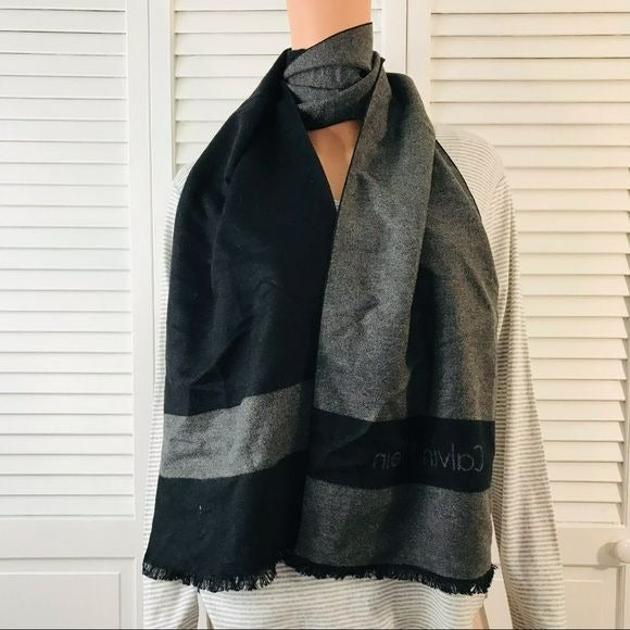 CALVIN KLEIN Black Gray Viscose Winter Scarf