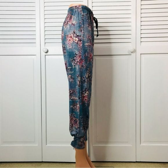 ONZIE Blue Floral Jogger Pants Size S/M