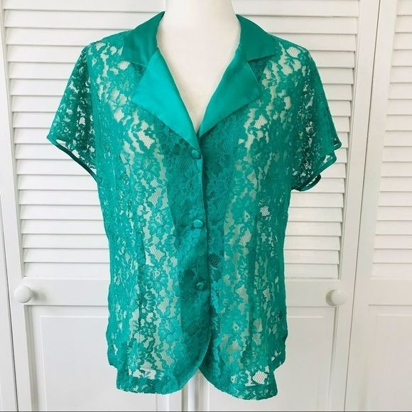 VICTORIA’S SECRET Vintage Dark Green Sheer Button Down Blouse Size M