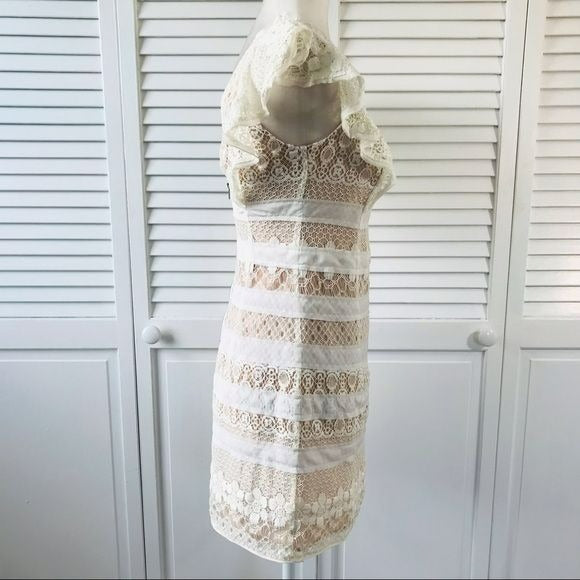 BCBGMAXAZRIA White Combo Renata Lace Sheath Cocktail Dress Size 0