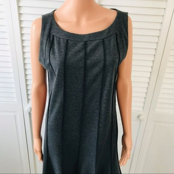 LORI MICHAELS Gray Black Striped Fit & Flare Sleeveless Dress Size 12